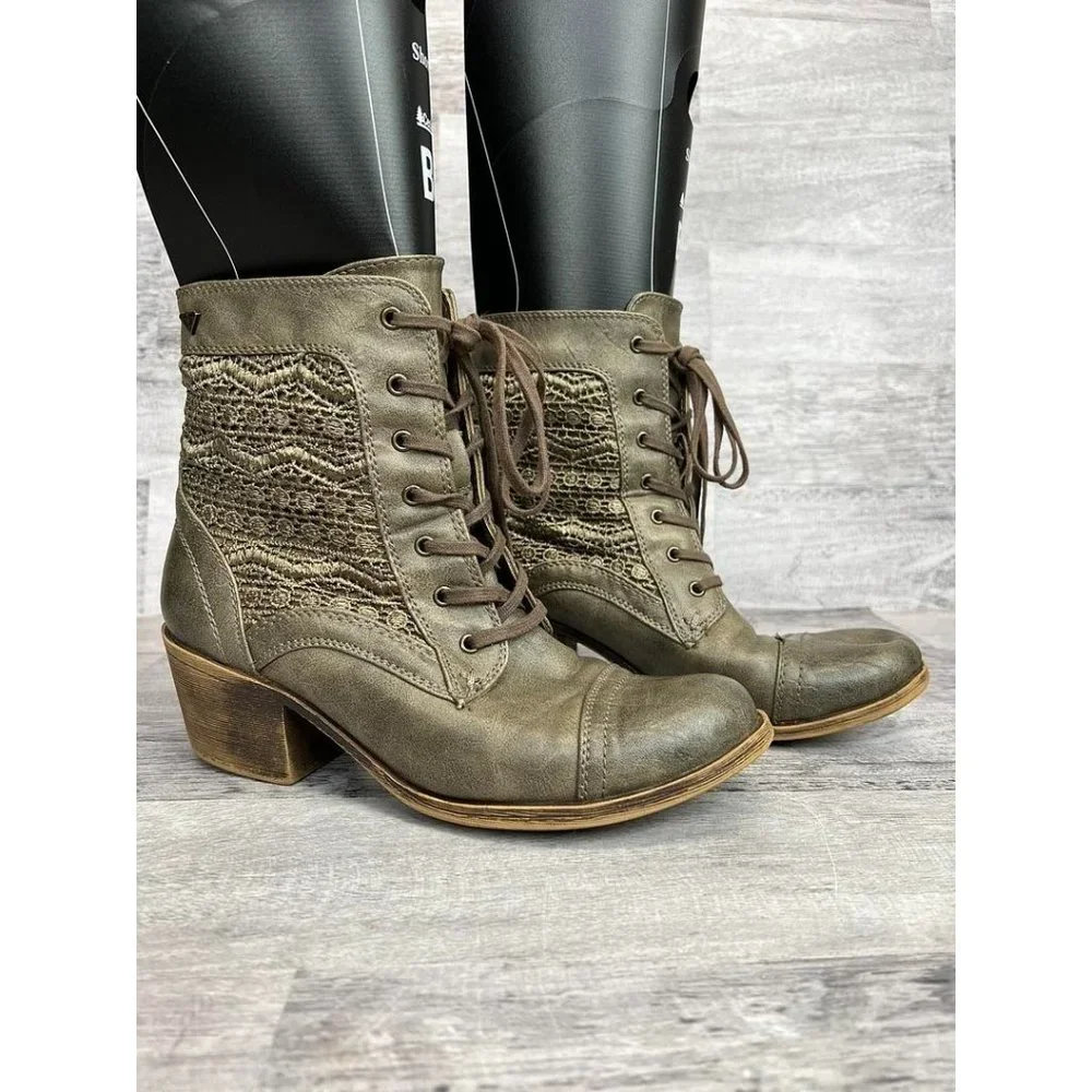 Roxy Womens Olive Green Lace Up Boots Combat Style "Indio" Sz 8